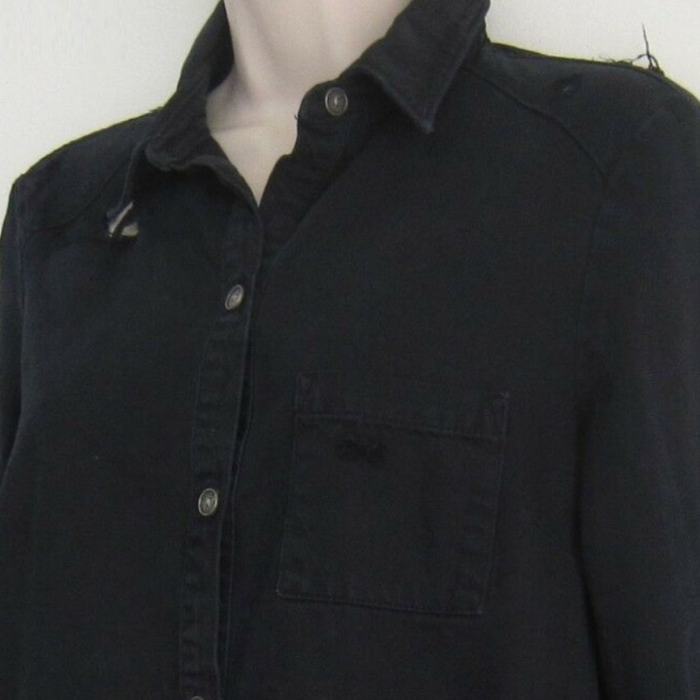 NWT Paige distressed denim button down shirt
